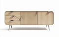 Oak media console with three drawers and sliding door 60 x 16 x 20 inches