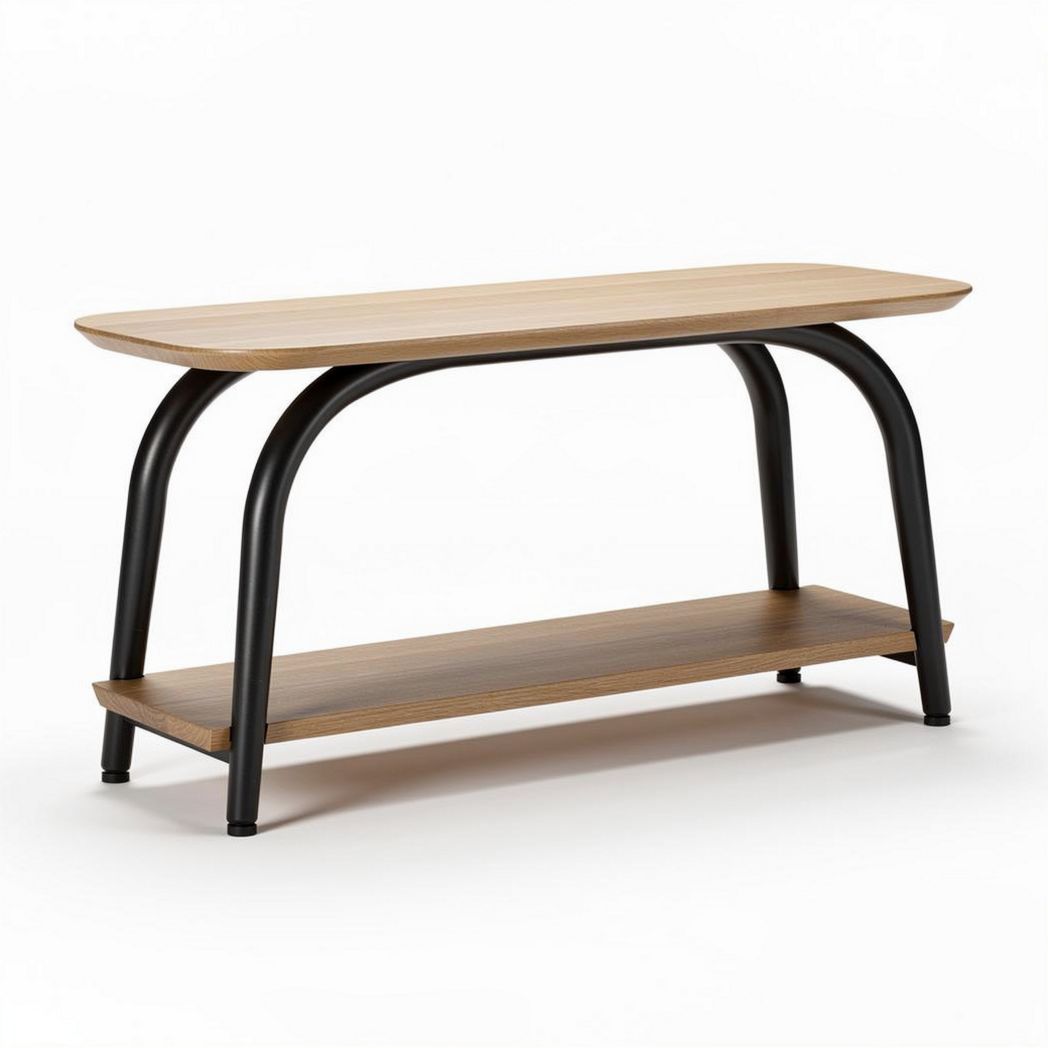 Wooden console table with metal legs and lower shelf 120 x 40 x 75cm