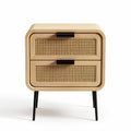 Wooden nightstand with rattan drawer fronts and metal legs 50 x 40 x 50cm