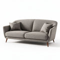 Two-seater sofa in gray fabric with wooden legs and two matching cushions