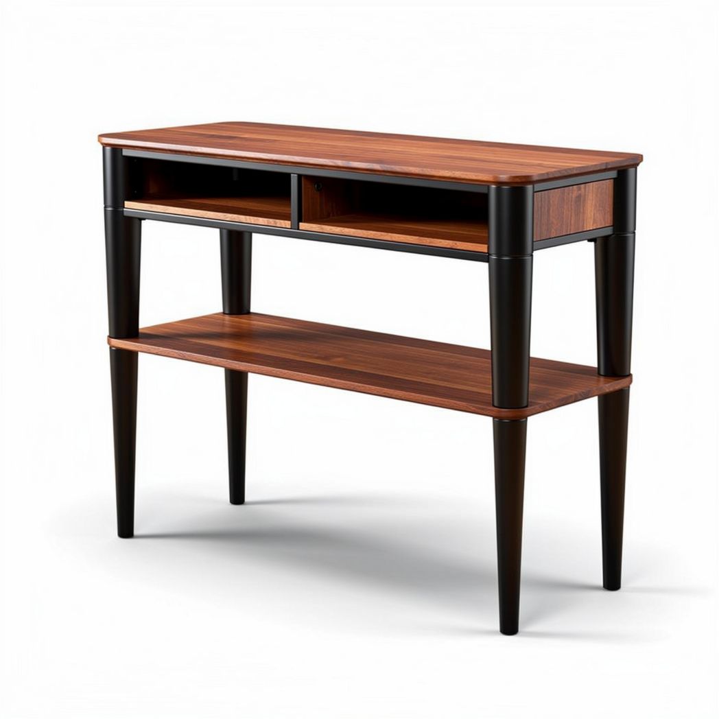 Console table with two open shelves made of wood and metal 120 x 40 x 75cm