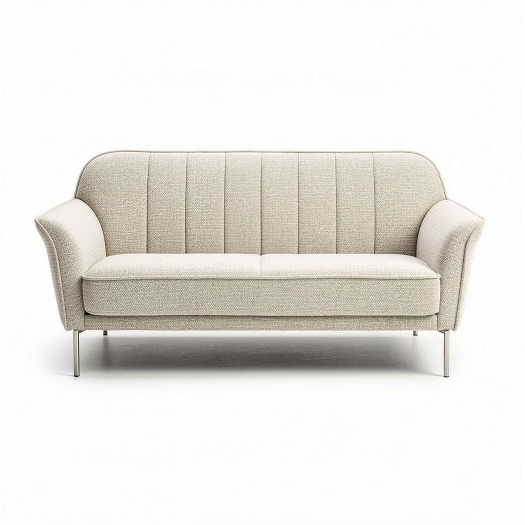 Modern mid-century style sofa with light beige fabric and metal legs 180 x 80 x 75cm
