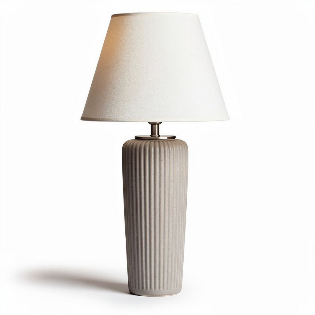 Ceramic table lamp with white fabric shade and ribbed design 25 x 25 x 50cm