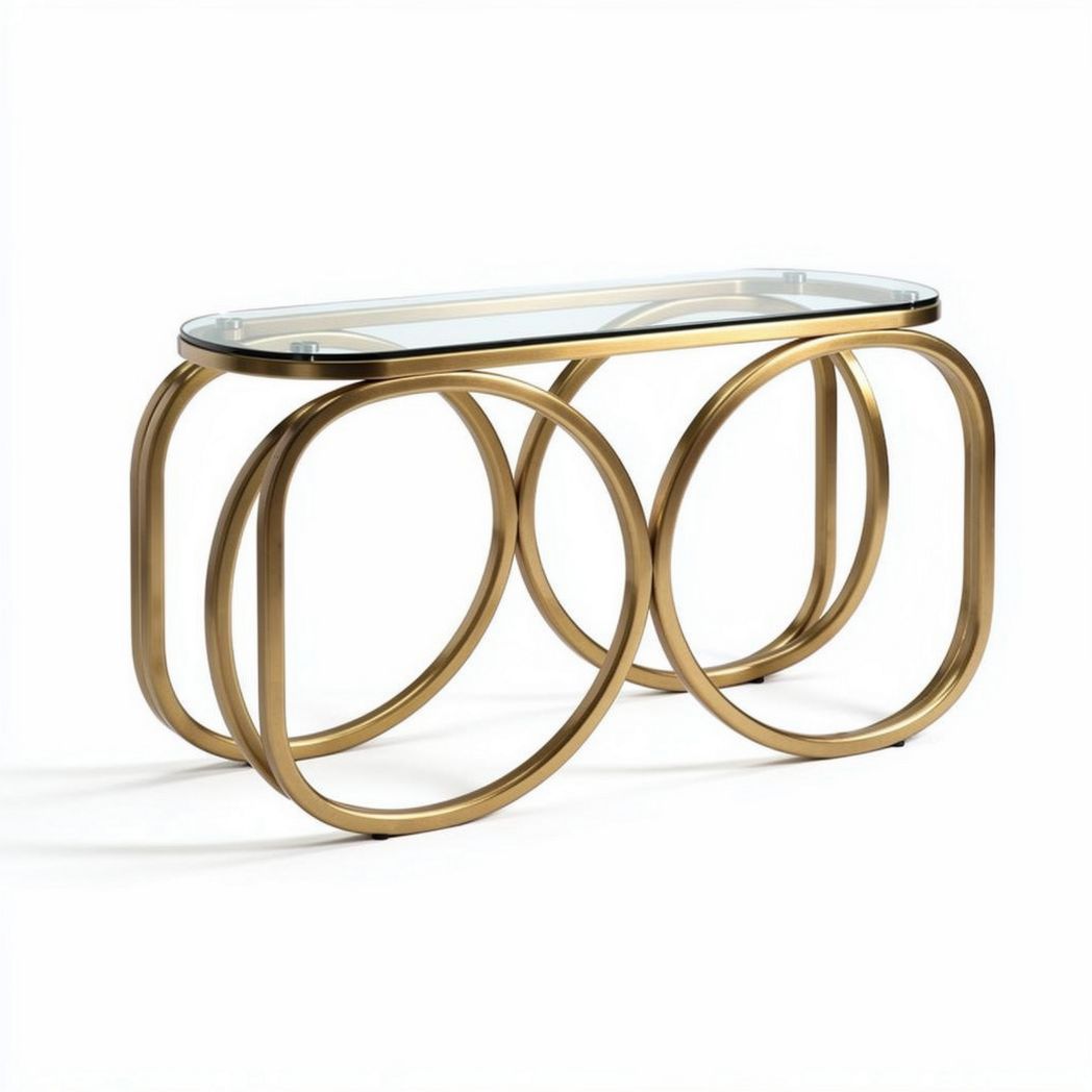 Glass top console table with gold metal frame dimensions 120 x 40 x 75cm