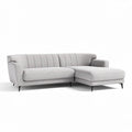 L-shaped sectional sofa in light gray fabric with tapered metal legs 200 x 85 x 85cm