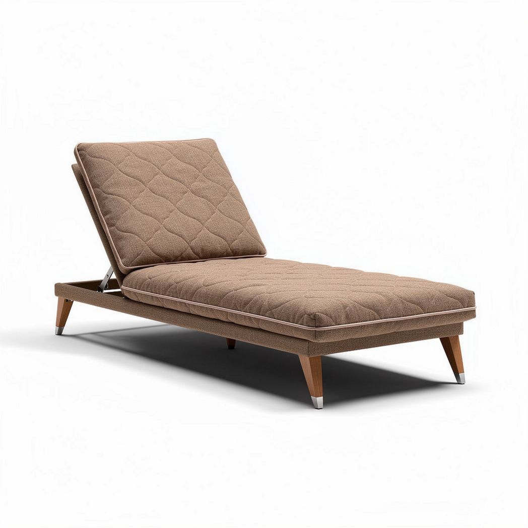 Brown upholstered chaise lounge with adjustable backrest wooden legs 190 x 80 x 40cm